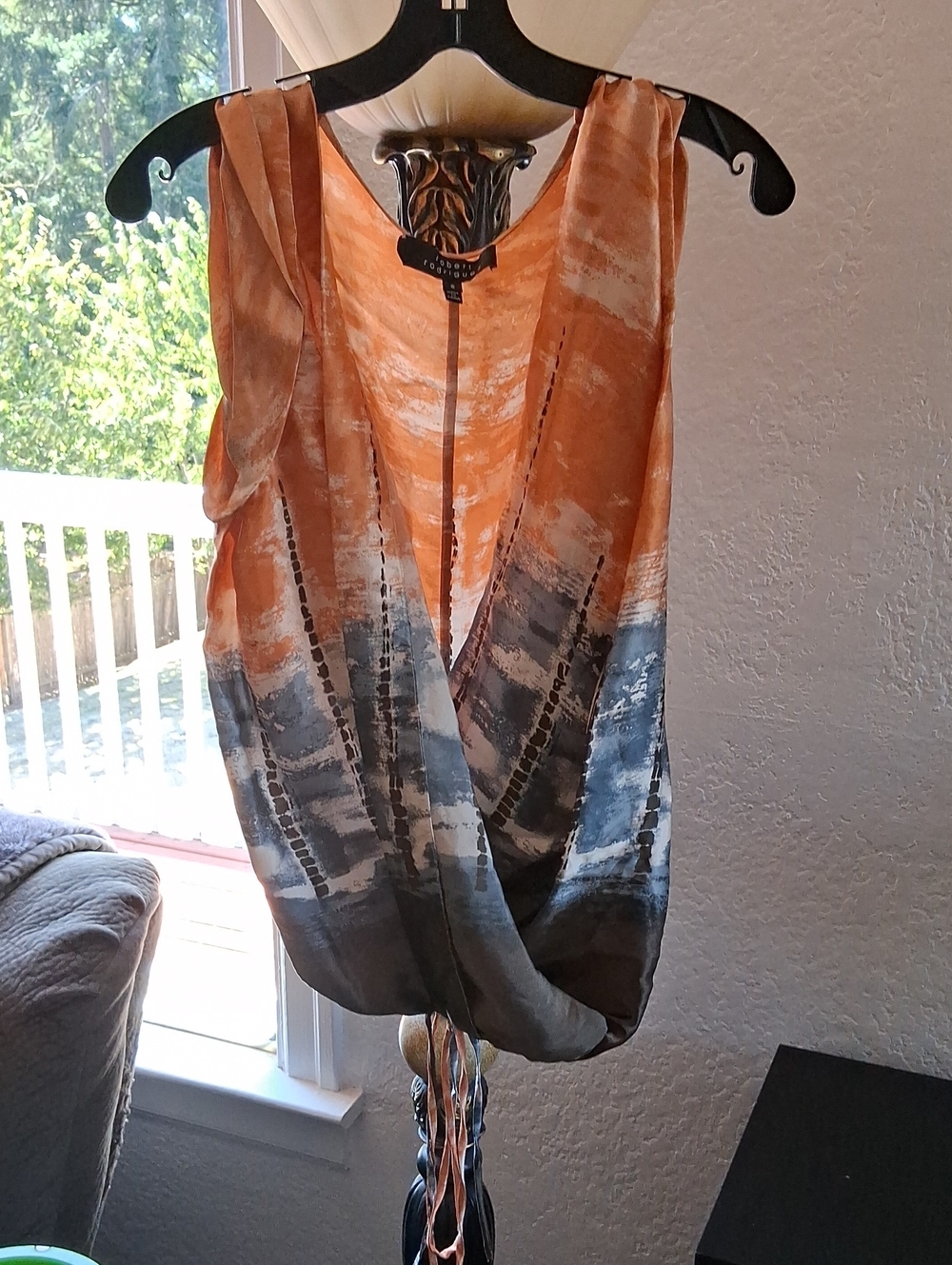 Robert Rodriguez Orange and Gray Draped V-Neck Camisole